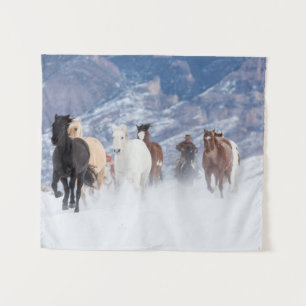 Horse Running Through the Snow Tapestry