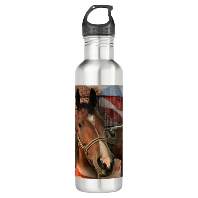 Horse Rustic Barn American Flag 710 Ml Water Bottle (Front)
