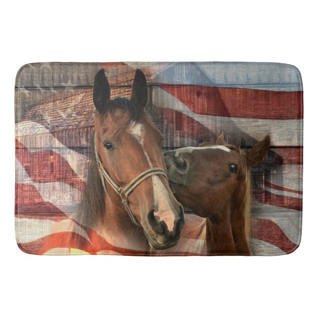 Horse Rustic Barn American Flag Bath Mat (Front)