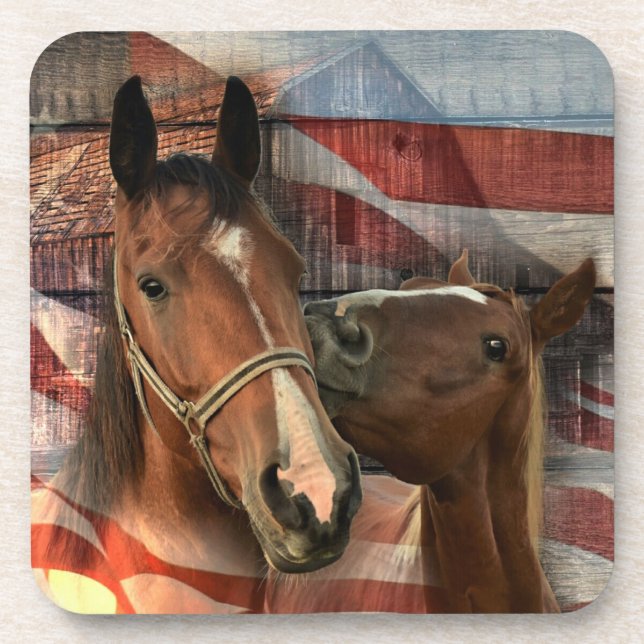 Horse Rustic Barn American Flag Coaster (Front)