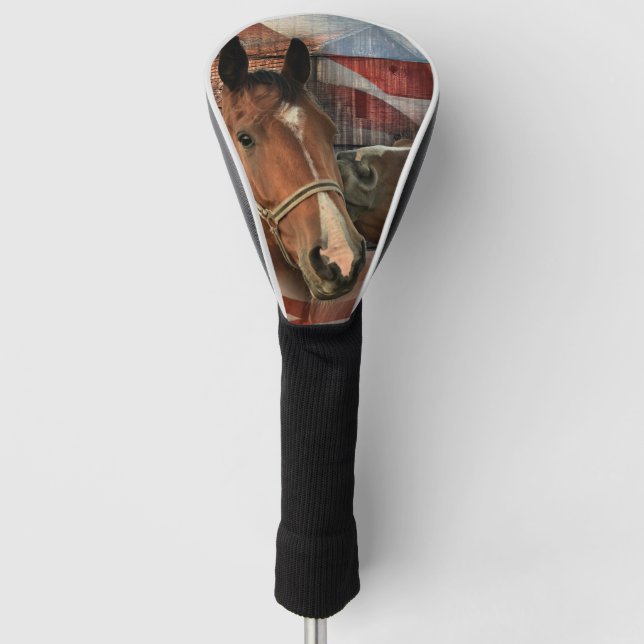 Horse Rustic Barn American Flag Golf Head Cover (Front)