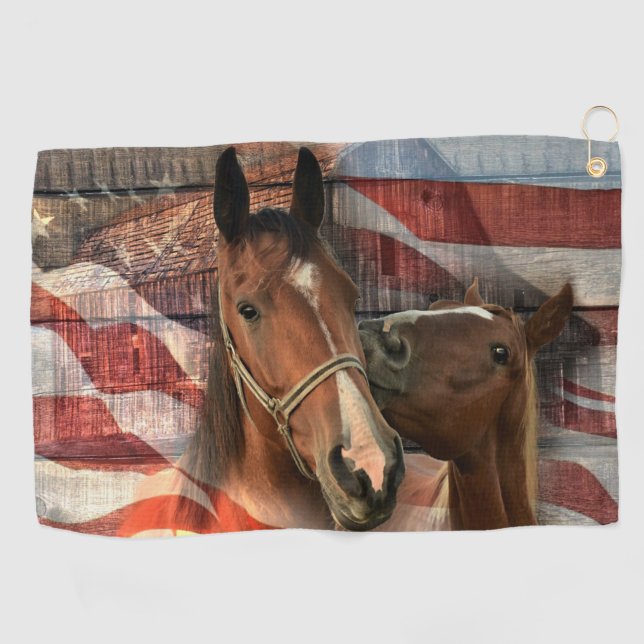Horse Rustic Barn American Flag Golf Towel (Horizontal)
