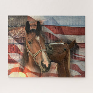 Horse Rustic Barn American Flag Jigsaw Puzzle