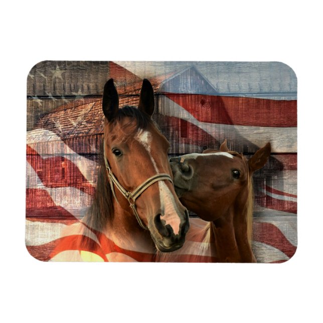 Horse Rustic Barn American Flag Magnet (Horizontal)