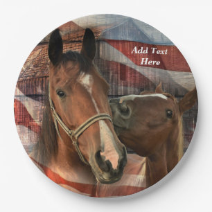 Horse Rustic Barn American Flag Paper Plate