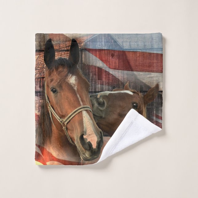 Horse Rustic Barn American Flag Wash Cloth (Wash Cloth)