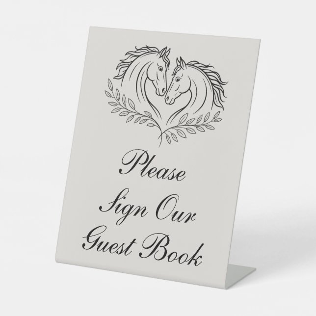 Horse Rustic Elegant Country Wedding Guest Book  Pedestal Sign (Front)