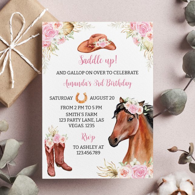 Horse Rustic Floral Birthday Invitation (Creator Uploaded)