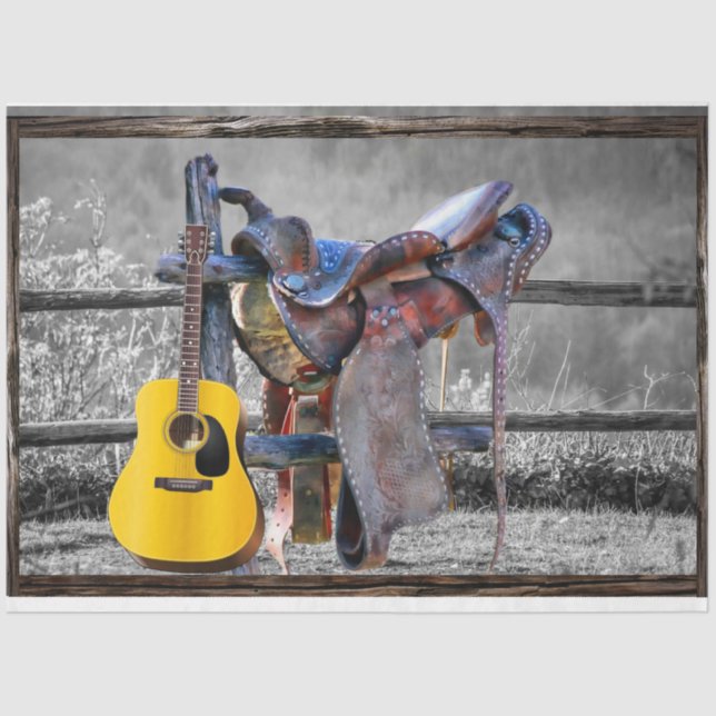 Horse Saddle Corral Fence Guitar Wagon Wheels  Tissue Paper (Front)