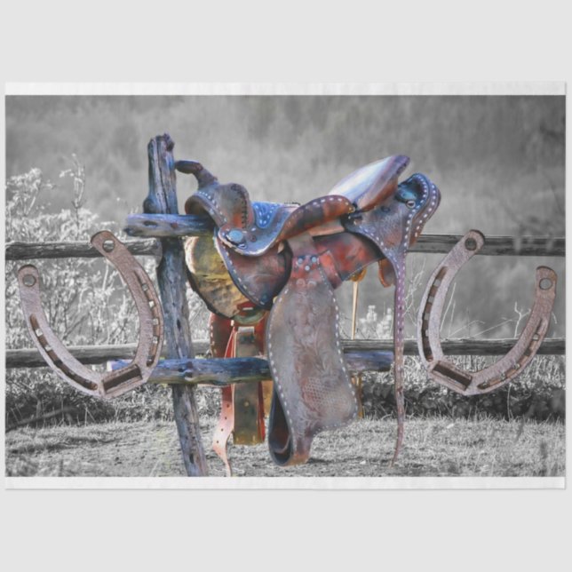 Horse Saddle Corral Fence Horseshoes Tissue Paper (Front)