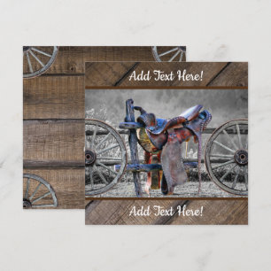 Horse Saddle Corral Fence Western Wagon Wheels  Card