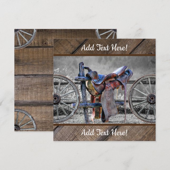 Horse Saddle Corral Fence Western Wagon Wheels  Card (Front/Back)