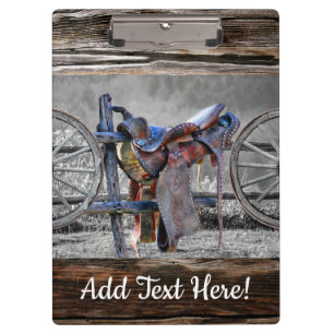 Horse Saddle Corral Fence Western Wagon Wheels Clipboard