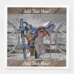 Horse Saddle Corral Fence Western Wagon Wheels Napkin