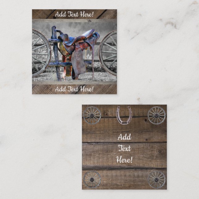 Horse Saddle Corral Fence Western Wagon Wheels  Square Business Card (Front/Back)