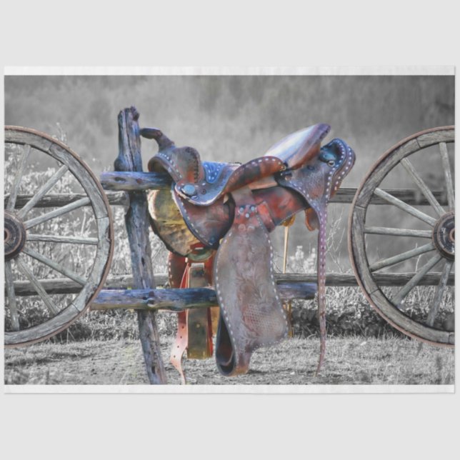 Horse Saddle Corral Fence Western Wagon Wheels  Tissue Paper (Front)