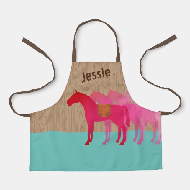 Horse saddle girls cooking crafts personalised apron (Front)