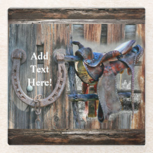 Horse Saddle Horseshoe Rustic Western Glass Coaste Coaster