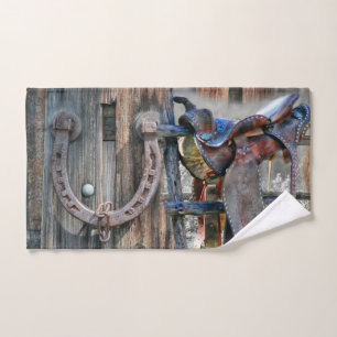 Horse Saddle Horseshoe Rustic Western Hand Towel