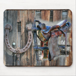 Horse Saddle Horseshoe Rustic Western Mouse Pad