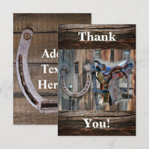 Horse Saddle Horseshoe Rustic Western Thank You Ca Card