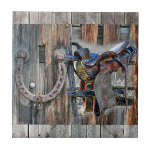 Horse Saddle Horseshoe Rustic Western Tile