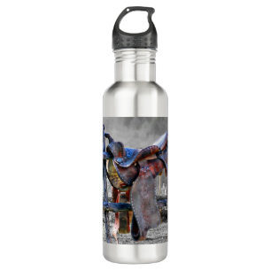 Horse Saddle On Corral Fence Western 710 Ml Water Bottle