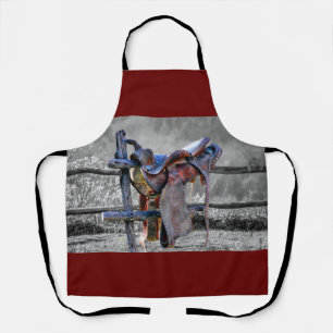 Horse Saddle On Corral Fence Western Apron