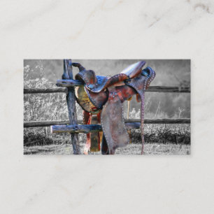 Horse Saddle On Corral Fence Western Business Card