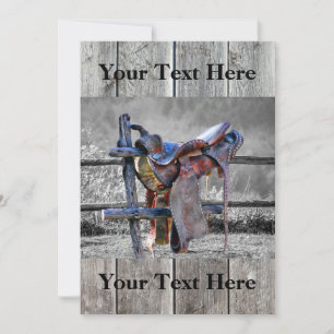 Horse Saddle On Corral Fence Western Invitation