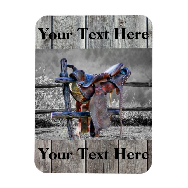 Horse Saddle On Corral Fence Western Magnet (Vertical)