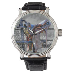 Horse Saddle On Corral Fence Western Watch