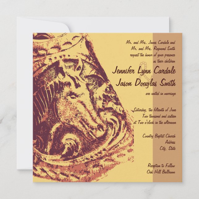 Horse Saddle Stirrup Cowboy Wedding Invitations (Front)