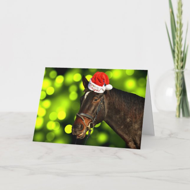 Horse Santa Hat Christmas Card (Front)