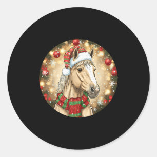 Horse Santa Hat Christmas Lights Family Matching W Classic Round Sticker