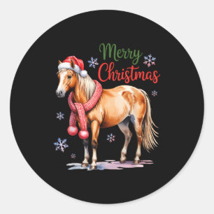 Horse Santa Hat Christmas Lights Family Matching W Classic Round Sticker