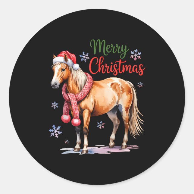 Horse Santa Hat Christmas Lights Family Matching W Classic Round Sticker (Front)