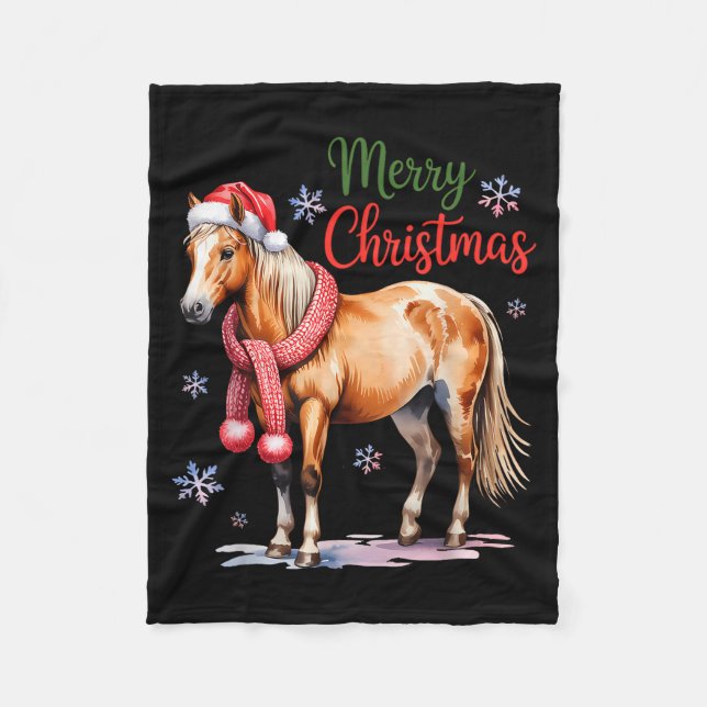 Horse Santa Hat Christmas Lights Family Matching W Fleece Blanket (Front)