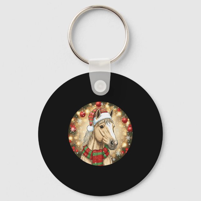 Horse Santa Hat Christmas Lights Family Matching W Key Ring (Front)