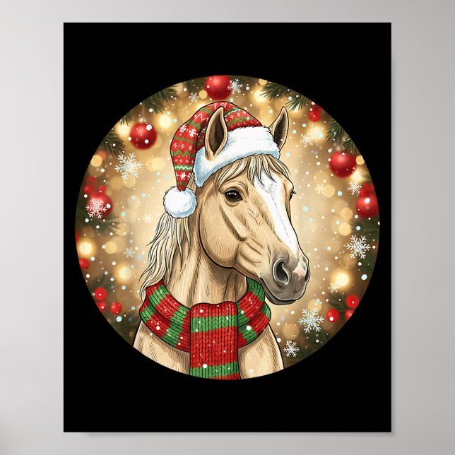 Horse Santa Hat Christmas Lights Family Matching W Poster (Front)