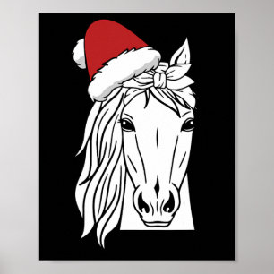 Horse Santa Hat Christmas Pajama Horseback Riding Poster