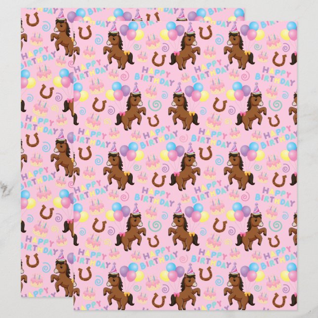 Horse Scrapbook Paper in Pink (Front/Back)
