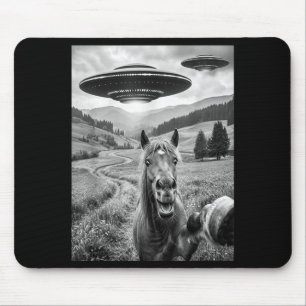 Horse Selfie with Alien UFO Funny Horse Lover Men Mouse Mat