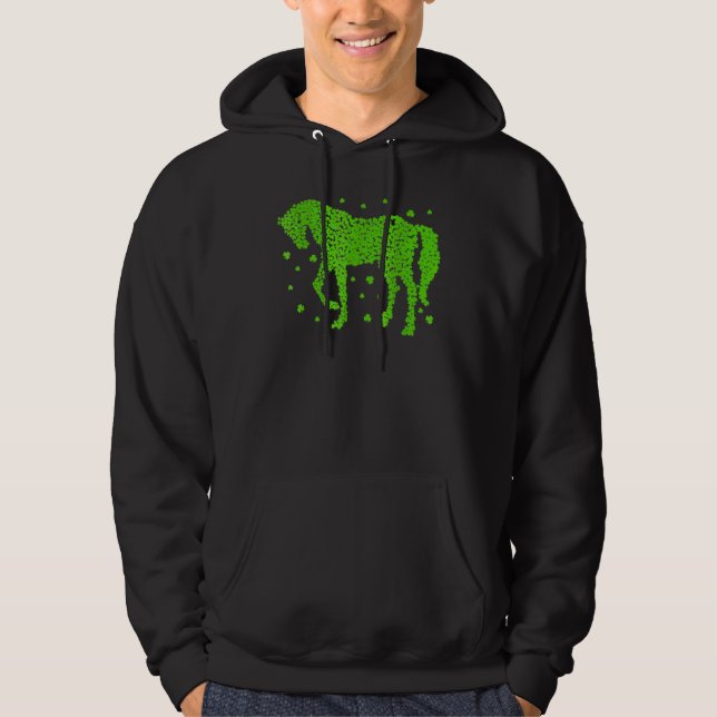 Horse Shamrock Horseback Riding Equestrian Patrick Hoodie (Front)