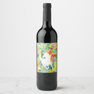 Horse Shape Colourful Splash Wine Label