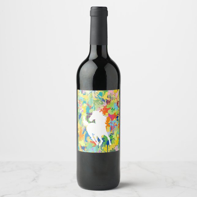 Horse Shape Colourful Splash Wine Label (Front)
