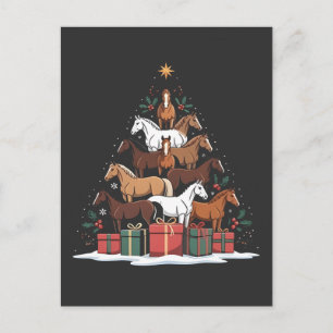 Horse Shaped Christmas Tree Equine Xmas Announcement Postcard