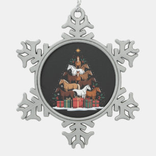 Horse Shaped Christmas Tree Equine Xmas  Snowflake Pewter Christmas Ornament