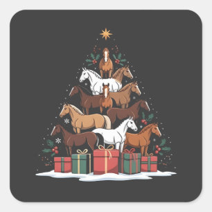 Horse Shaped Christmas Tree Equine Xmas Square Sticker