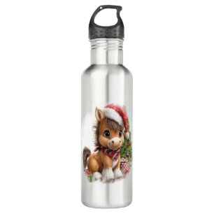 Horse Shirt Christmas Santa Hat 710 Ml Water Bottle